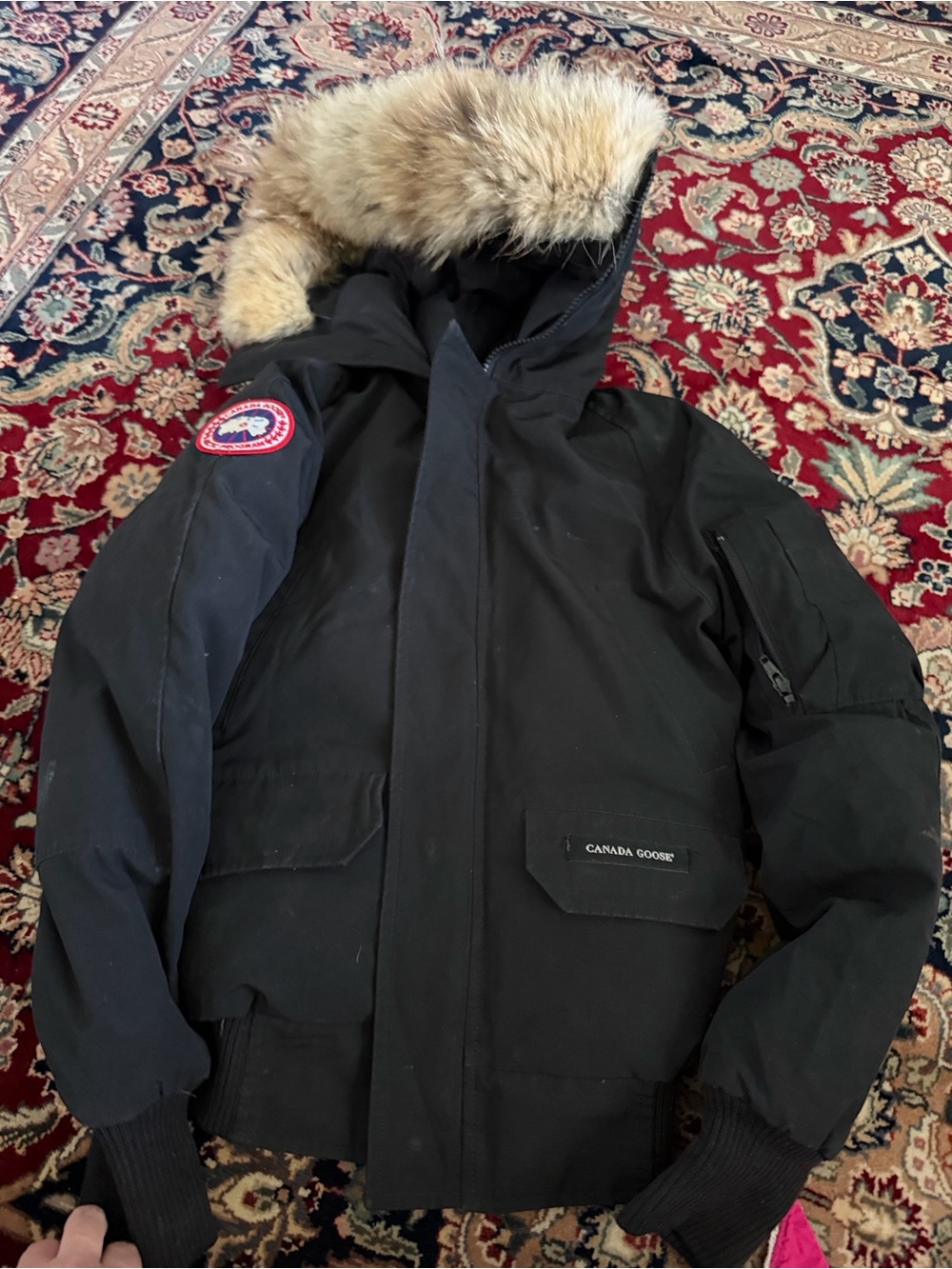 Canada Goose Black Kids Puffer Jacket with Fur-Trim Hood